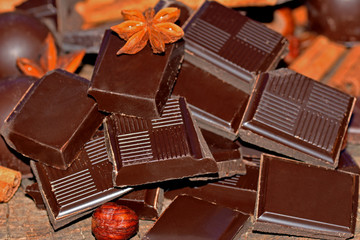 Pieces of dark chocolate