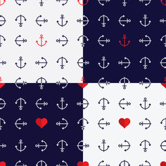 Seamless vintage pattern with anchor and love set