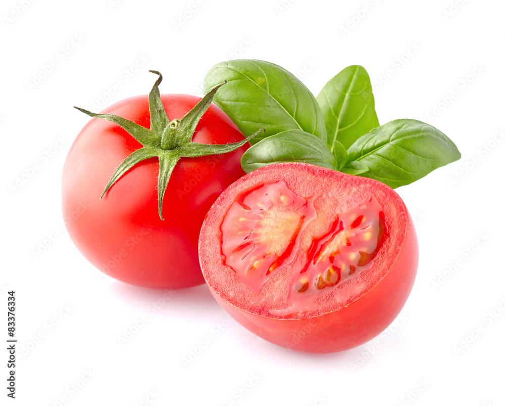 Sticker Tomato with basil leaves