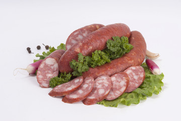 Composition of the smoked sausages and vegetables.