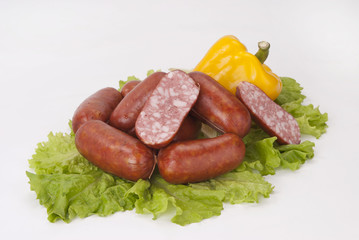 Composition of the smoked sausages and vegetables.