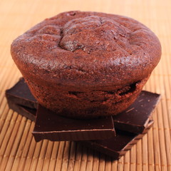 Baked muffins lying on pieces of chocolate