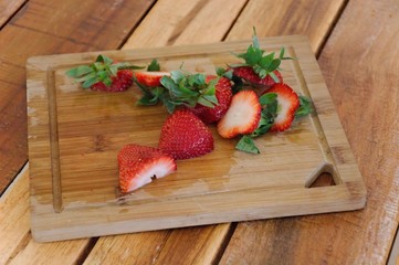 Strawberries on a Wooden Cutting Board
