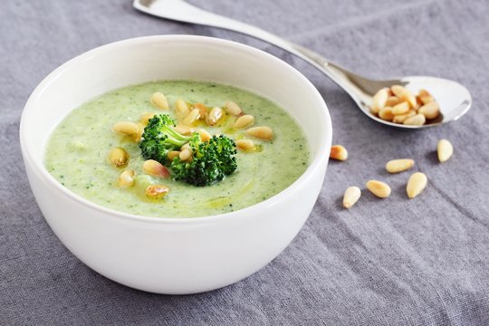 Broccoli-potato Soup With Pine Nuts And Broccoli Topping 