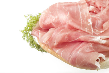 sandwich with Italian prosciutto crudo ,raw ham leg sliced