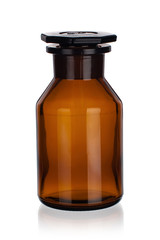 brown glass laboratory bottle isolated on white background