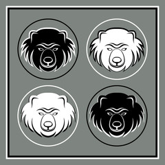 Set of four bear heads emblems