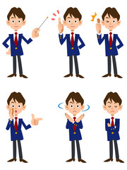 男子学生、6種類のポーズと表情