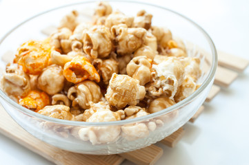 a lot of golden caramel corn close up