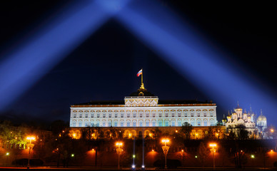 Fototapeta na wymiar Festive illumination of the Moscow Kremlin at night.