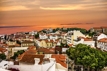 Panoramic evening view of Lisbon, Portugal.