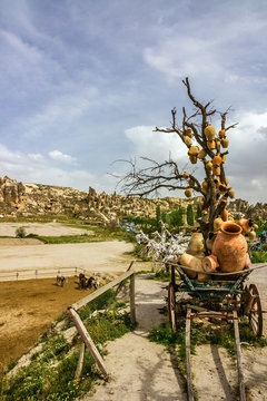 Cart with ceramic jugs in Cappadocia, Turkey