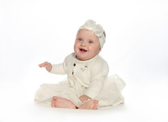 baby little girl portrait in white dress