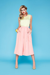 Beautiful sexy bussines blondwoman in summer clothes collection