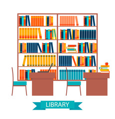 Library vector with bookshelves