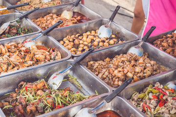 Traditional Thai food in metal tray