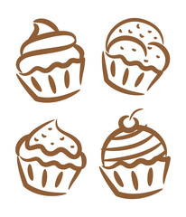 cupcake and frozen yogurt icon in doodle style