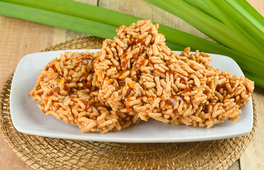 Rice cracker on wooden background