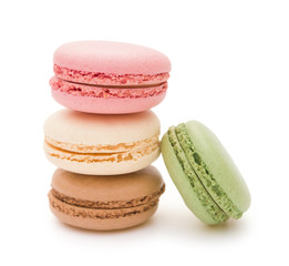 colorful macaroons on white background with clipping path