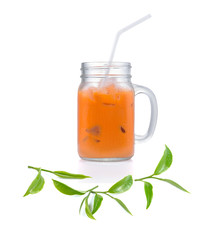 iced milk tea with tea leaf  isolated on white background
