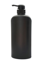 black plastic pump cosmetic bottle on white background
