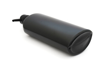 black plastic pump cosmetic bottle on white background