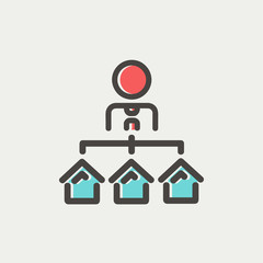 Agent with three houses for sale thin line icon