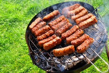  Close up of barbecue against green grass