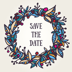 Hand-drawn floral wreath. 