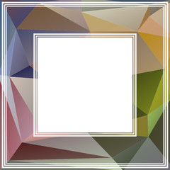 Abstract polygonal border with pink and green triangles.