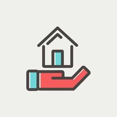 Hand Holding House thin line icon