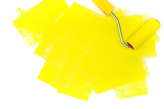 Yellow Paint Roller On White Background