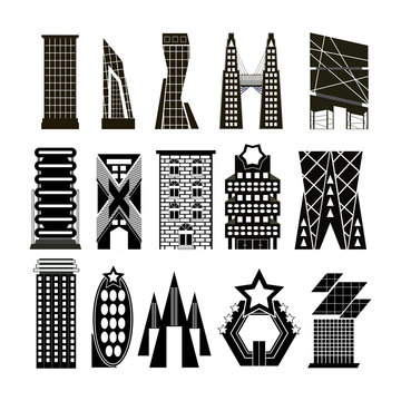 vectors set building black and white on white back ground