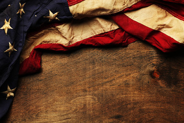 Old American flag background for Memorial Day or 4th of July