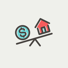 Compare or exchange home to money thin line icon