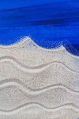 Marine background sand spilled wooden table