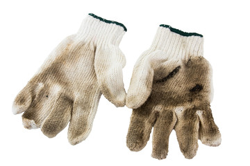 Fototapeta na wymiar Dirty gloves isolated on a white background.