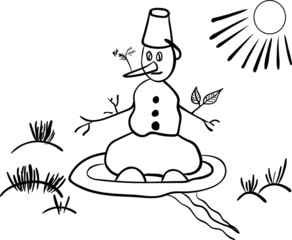 snowman melting in the spring comic vector illustration
