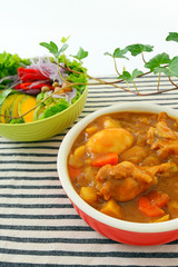 美味しそうなカレーとサラダ