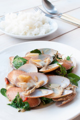 stir fried clams with roasted chili paste, Thai food