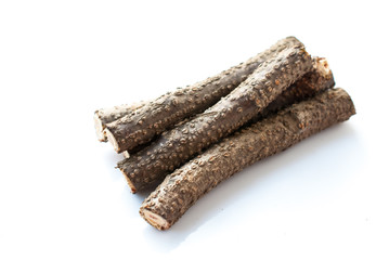 Tree bark of Medicinal Neem with leaves over white background