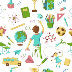 Colored Seamless pattern school board freehand drawing