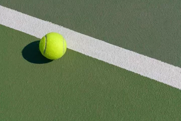 Fotobehang tennis ball next to line on hard court © Myst
