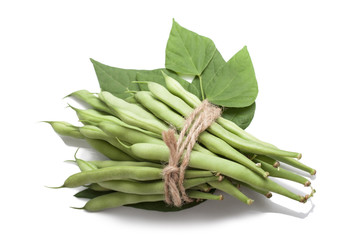 bunch of green beans tied with rope