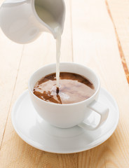 Cup of coffee on a wooden table