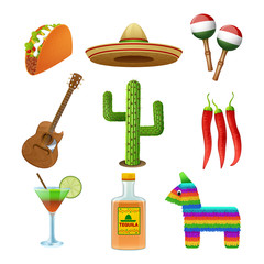 Mexican icons set flat