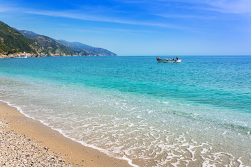 Fototapeta na wymiar Monterosso Beach at Ligurian Sea, Italy
