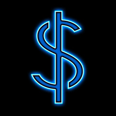 Neon dollar sign is blue