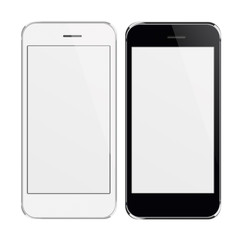 Realistic mobile phones with blank screen.