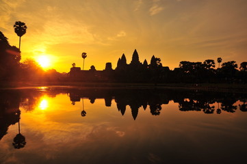 Fototapeta na wymiar Angkor Wat Temple at Sunrise Silhouette